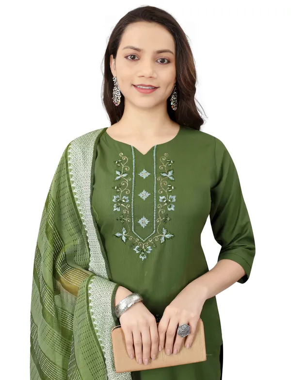 Green_Stitched_Kurta_And_Pant_&_Dupatta_Set_For_Women