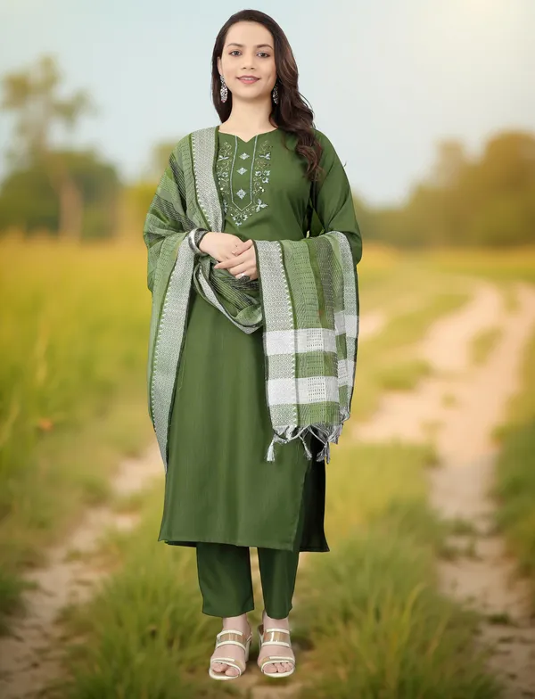 Green_Stitched_Kurta_And_Pant_&_Dupatta_Set_For_Women