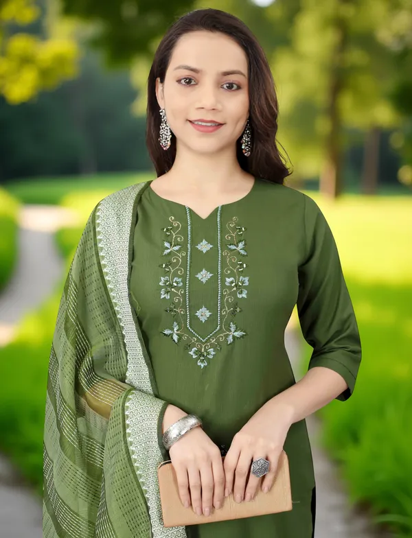 Green_Stitched_Kurta_And_Pant_&_Dupatta_Set_For_Women