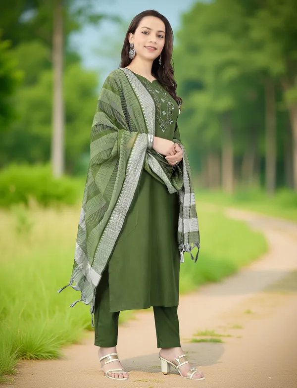 Green_Stitched_Kurta_And_Pant_&_Dupatta_Set_For_Women