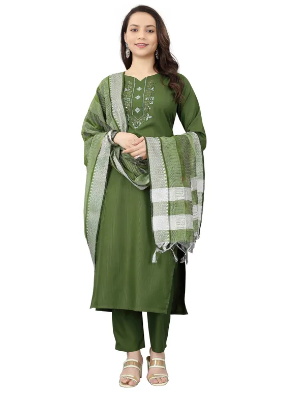 Green_Stitched_Kurta_And_Pant_&_Dupatta_Set_For_Women
