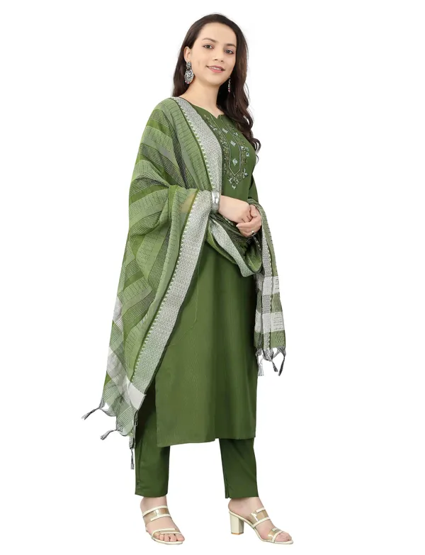 Green_Stitched_Kurta_And_Pant_&_Dupatta_Set_For_Women