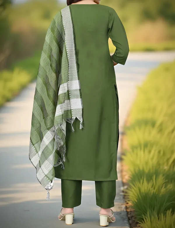 Green_Stitched_Kurta_And_Pant_&_Dupatta_Set_For_Women