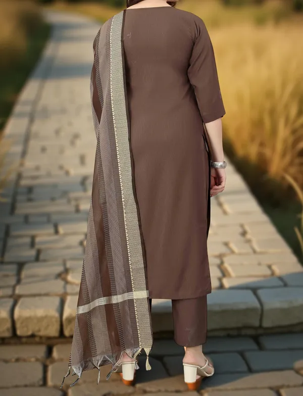 Brown_Stitched_Kurta_And_Pant_&_Dupatta_Set_For_Women