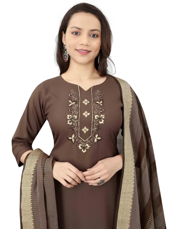 Brown_Stitched_Kurta_And_Pant_&_Dupatta_Set_For_Women