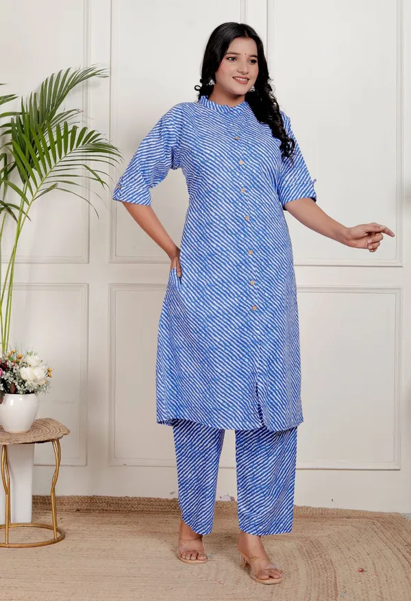 Purple_blue_Cotton_Casual_A-Line_Kurti_Pant_For_Women