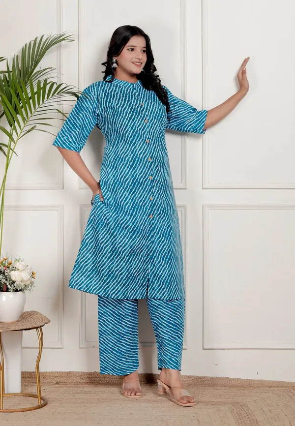 Royal_Blue_Cotton_Casual_A-Line_Kurti_Pant_For_Women