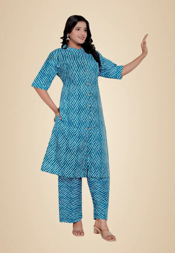 Royal_Blue_Cotton_Casual_A-Line_Kurti_Pant_For_Women