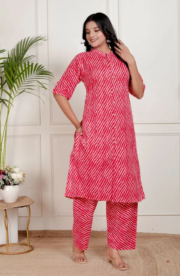 Red_Cotton_Casual_A-Line_Kurti_Pant_For_Women