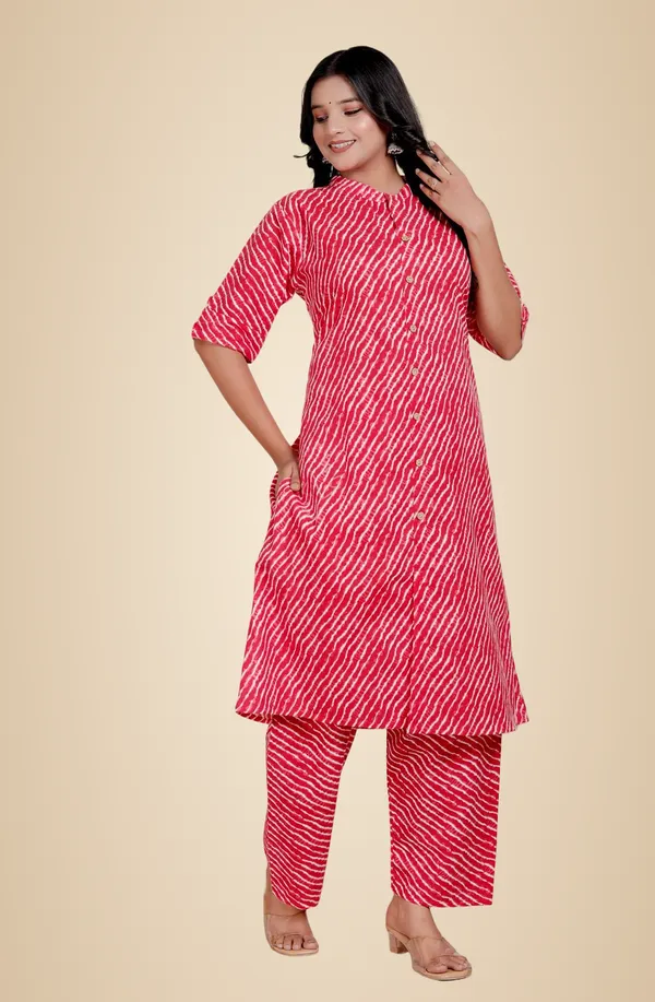 Red_Cotton_Casual_A-Line_Kurti_Pant_For_Women