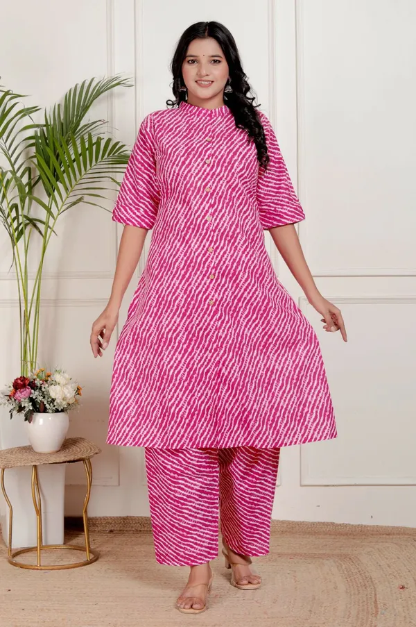 Pink_Cotton_Casual_A-Line_Kurti_Pant_For_Women