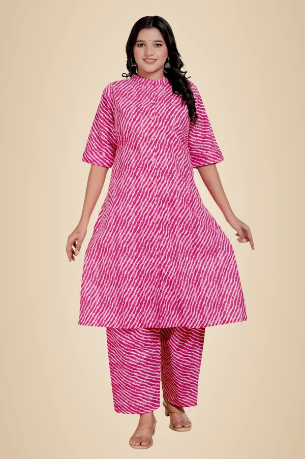 Pink_Cotton_Casual_A-Line_Kurti_Pant_For_Women