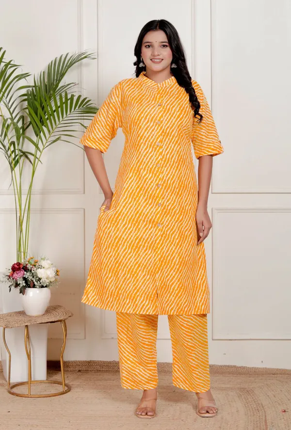 Yellow_Cotton_Casual_A-Line_Kurti_Pant_For_Women