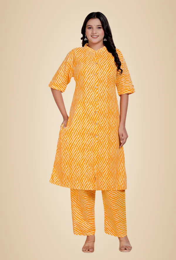 Yellow_Cotton_Casual_A-Line_Kurti_Pant_For_Women