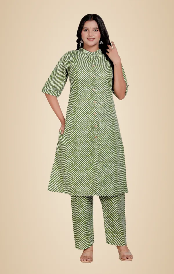 Dark_Green_Cotton_Casual_A-Line_Kurti_Pant_For_Women