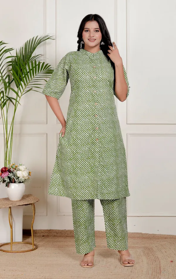 Orange_Cotton_Casual_A-Line_Kurti_Pant_For_Women
