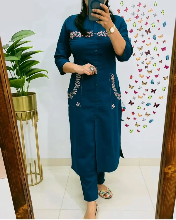 Blue_Cotton_Casual_Kurti_Pant_Set_For_Women