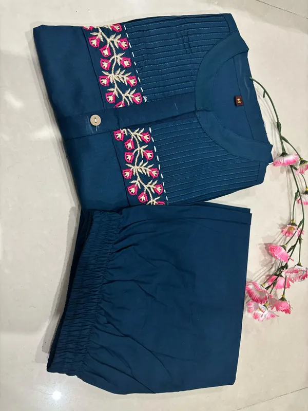 Blue_Cotton_Casual_Kurti_Pant_Set_For_Women