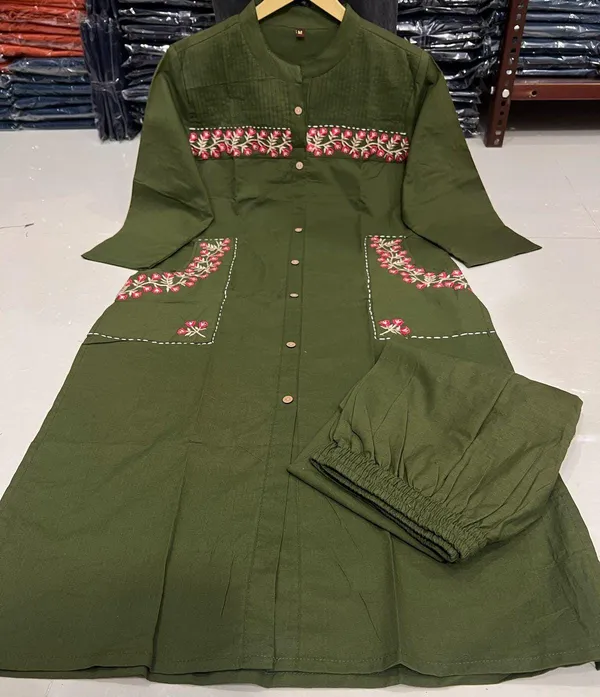 Green_Cotton_Casual_Kurti_Pant_Set_For_Women