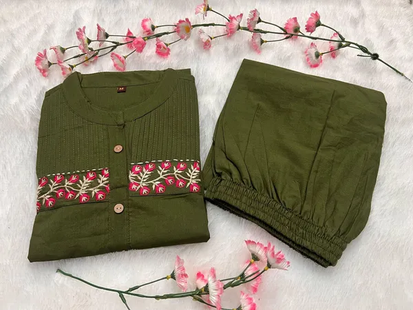 Green_Cotton_Casual_Kurti_Pant_Set_For_Women