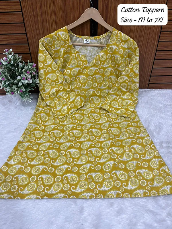 Mustard_Cotton_Casual_Short_Top_For_Women