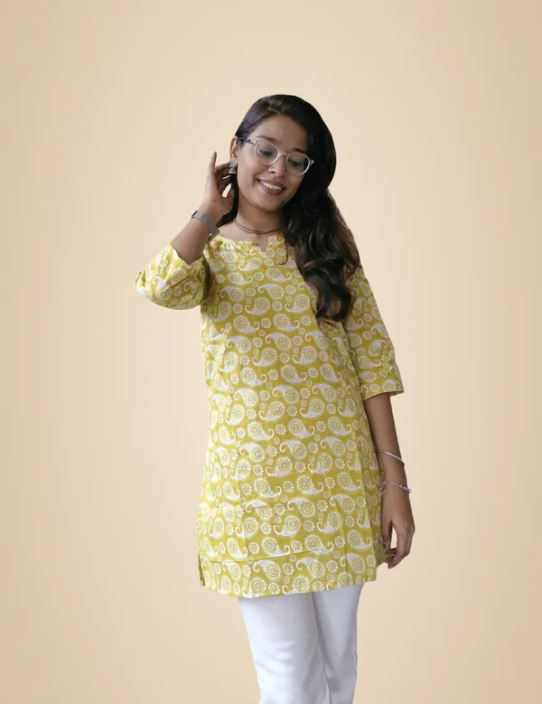 Mustard_Cotton_Casual_Short_Top_For_Women