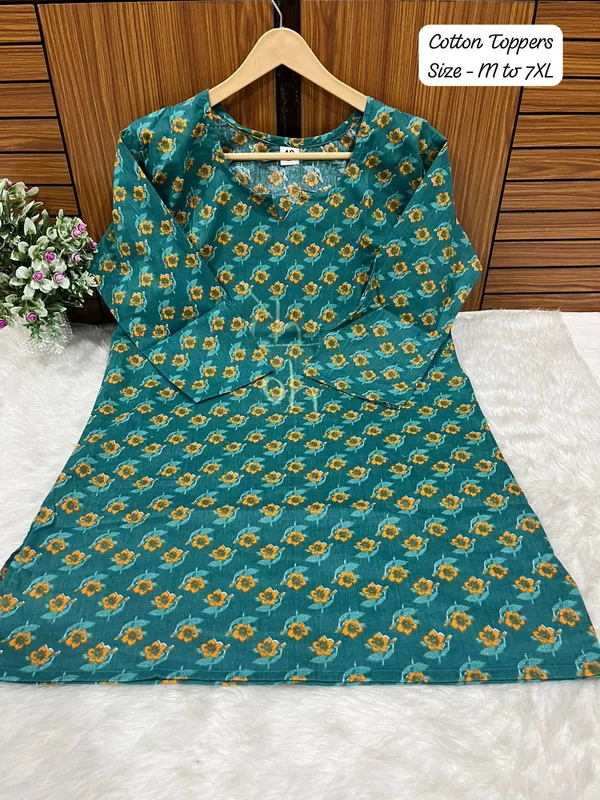 Green_Cotton_Casual_Short_Top_For_Women