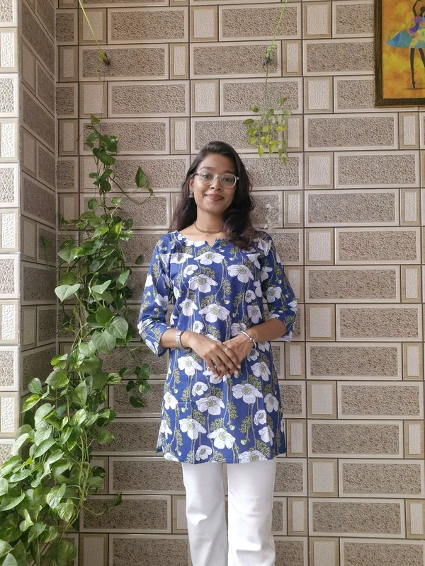 Blue_Cotton_Casual_Short_Top_For_Women