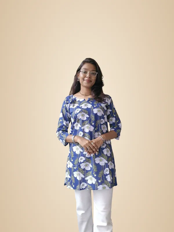 Blue_Cotton_Casual_Short_Top_For_Women