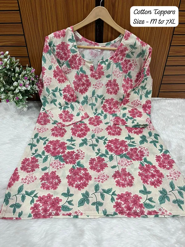 White_Pink_Cotton_Casual_Short_Top_For_Women