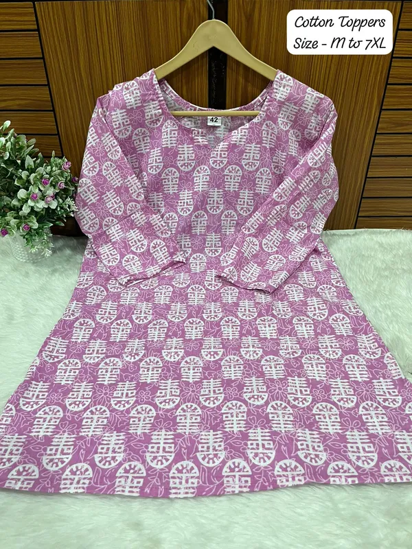 White_Purple_Cotton_Casual_Short_Top_For_Women