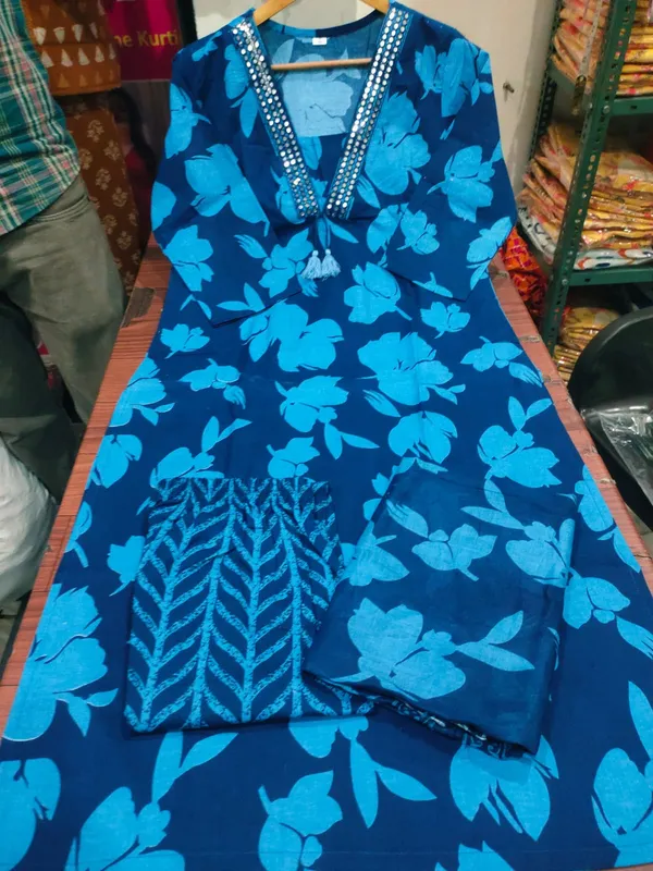 Blue_Cotton_Casual_Kurti_Pant_Dupatta_Set_For_Women