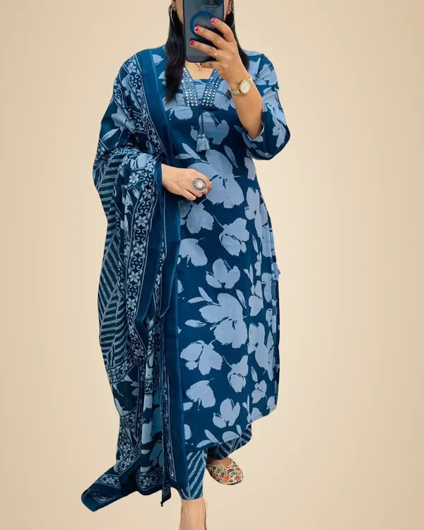 Blue_Cotton_Casual_Kurti_Pant_Dupatta_Set_For_Women