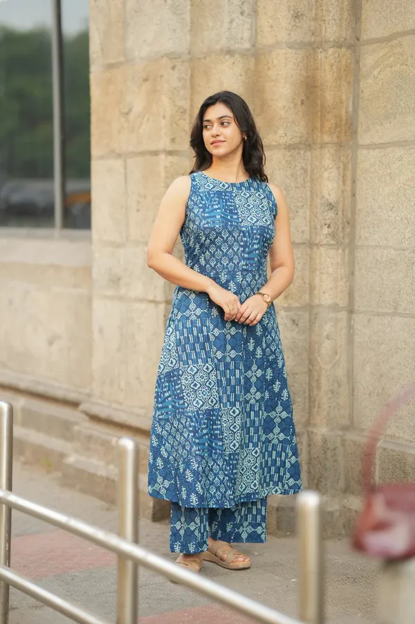 Printed_Cotton_Blue_Kurti_Plazo_Set
