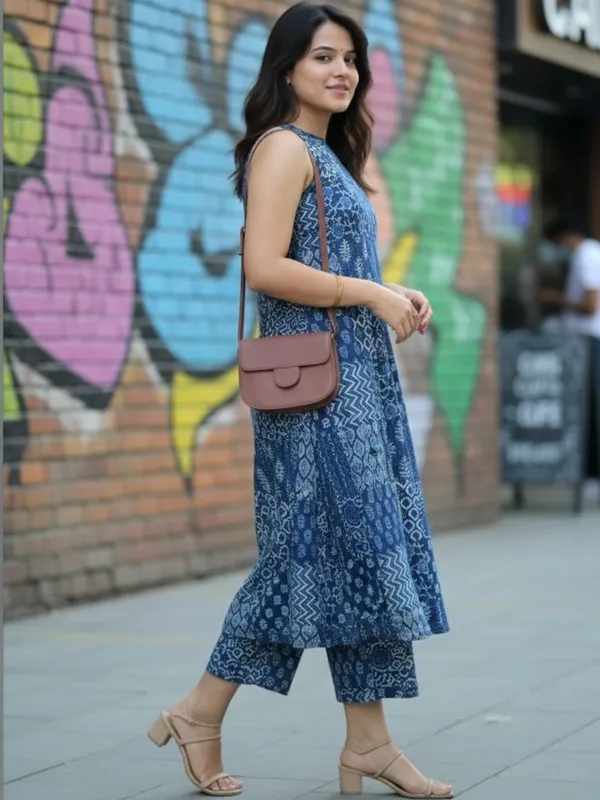 Printed_Cotton_Blue_Kurti_Plazo_Set