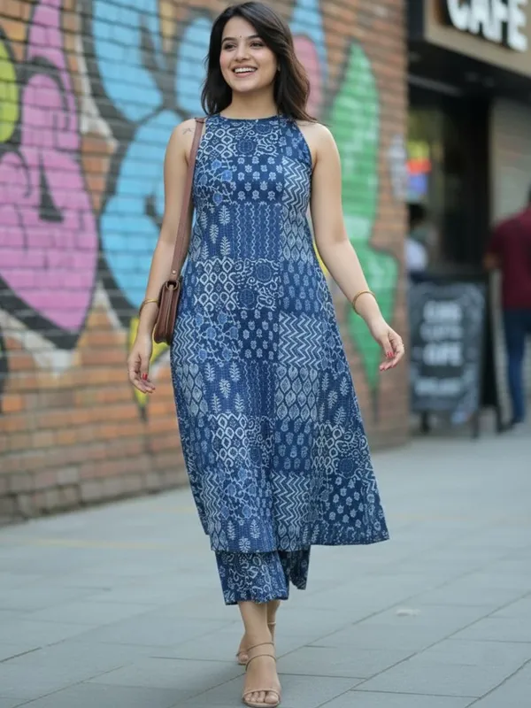 Printed_Cotton_Blue_Kurti_Plazo_Set