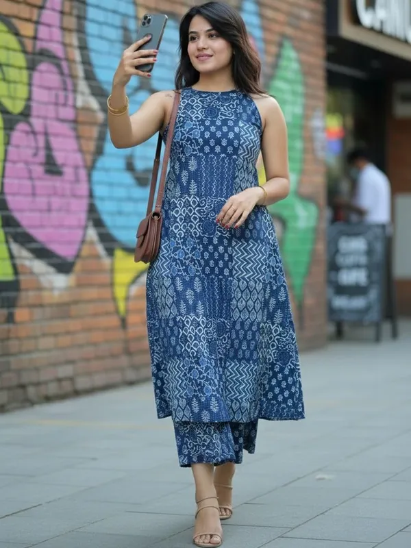 Printed_Cotton_Blue_Kurti_Plazo_Set