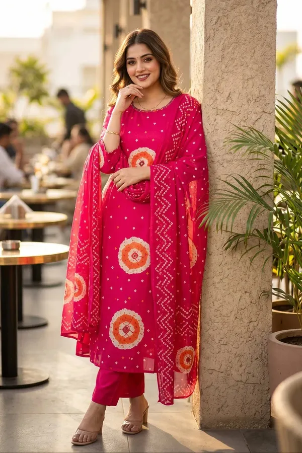 Fuschia_Shine_Cotton_Kurti_Set
