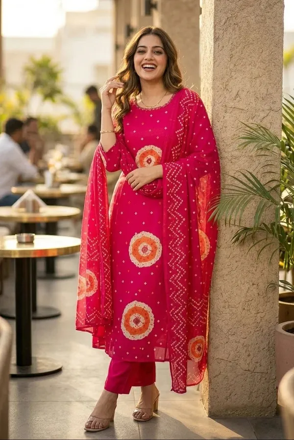 Fuschia_Shine_Cotton_Kurti_Set