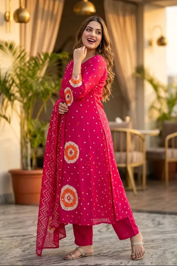 Fuschia_Shine_Cotton_Kurti_Set
