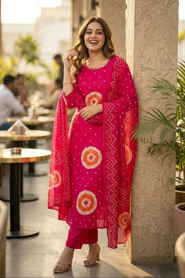 Fuschia_Shine_Cotton_Kurti_Set