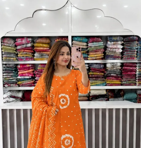 Orange_Bandhani_Kurta_Set_for_Women