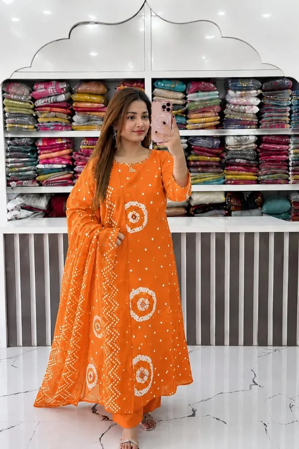 Orange_Bandhani_Kurta_Set_for_Women