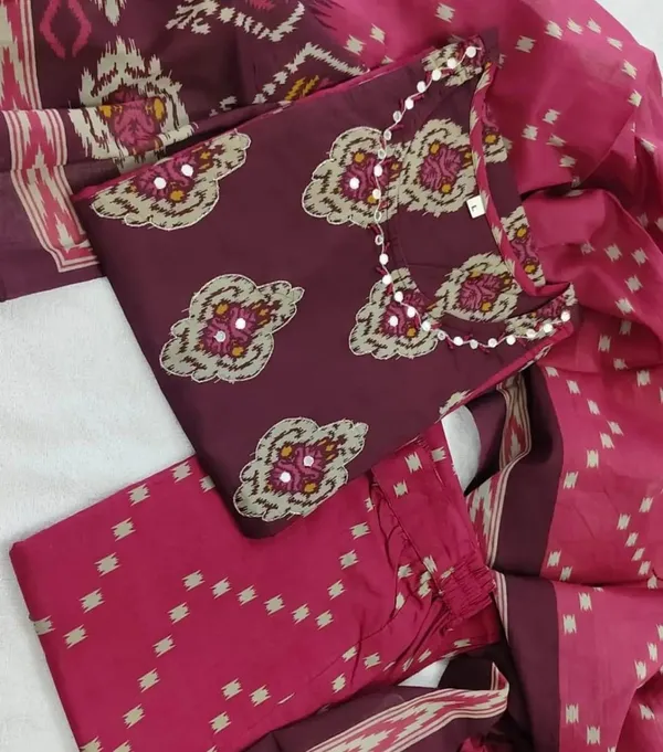 Jaipur_Wine_Ethnic_Printed_Kurta_Pant_&_Dupatta_Set