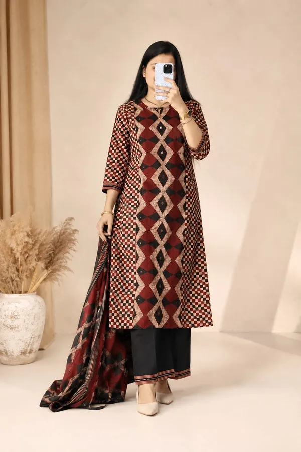 Maroon_Geometric_Printed_Kurta_Set_with_Dupatta