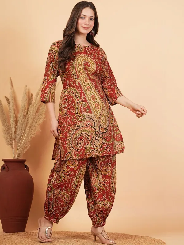 Maroon_Paisley_Printed_Kurta_with_Patiala_Pants_Set