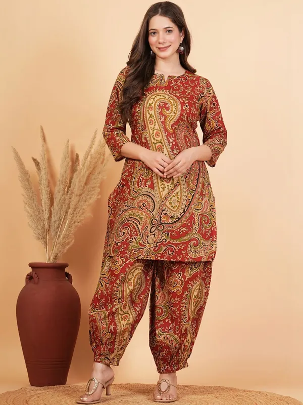 Maroon_Paisley_Printed_Kurta_with_Patiala_Pants_Set