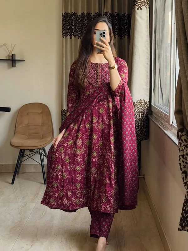 Maroon_Printed_Cotton_Anarkali_Kurta_Set_with_Dupatta_&_Pants