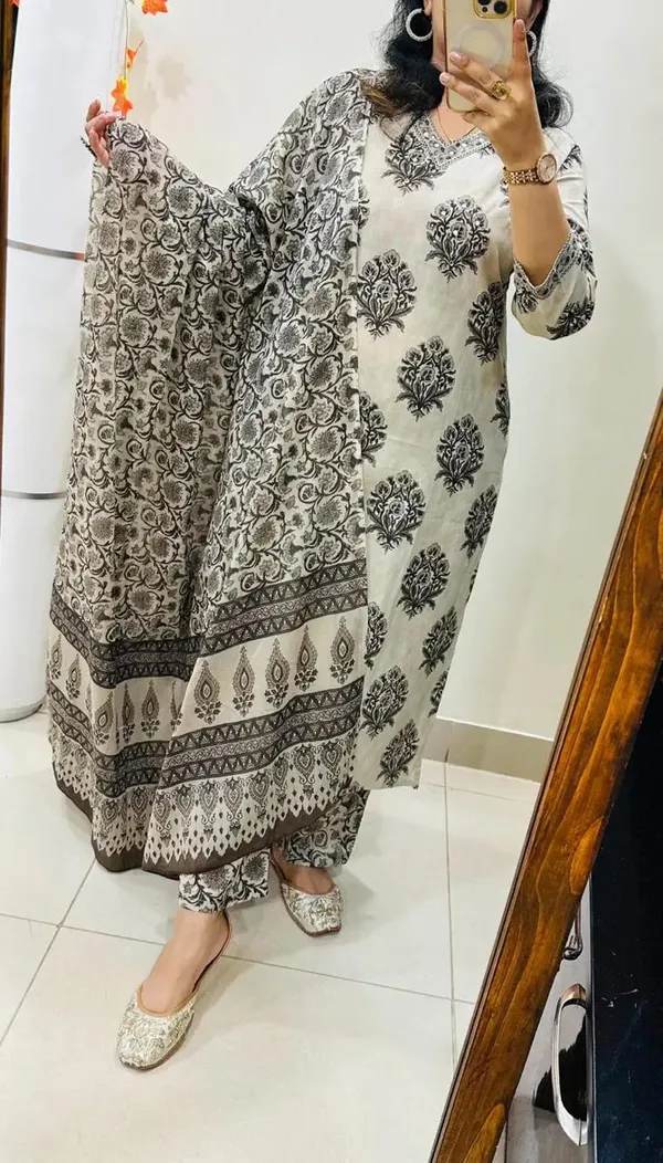 White_&_Black_Cotton_Traditional_Straight_Suit_Set