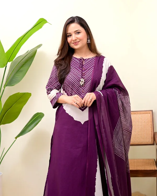 wine_red_cotton_Bandhej_palazzo_suit_set_with_a_printed_kurta_and_matching_pants.